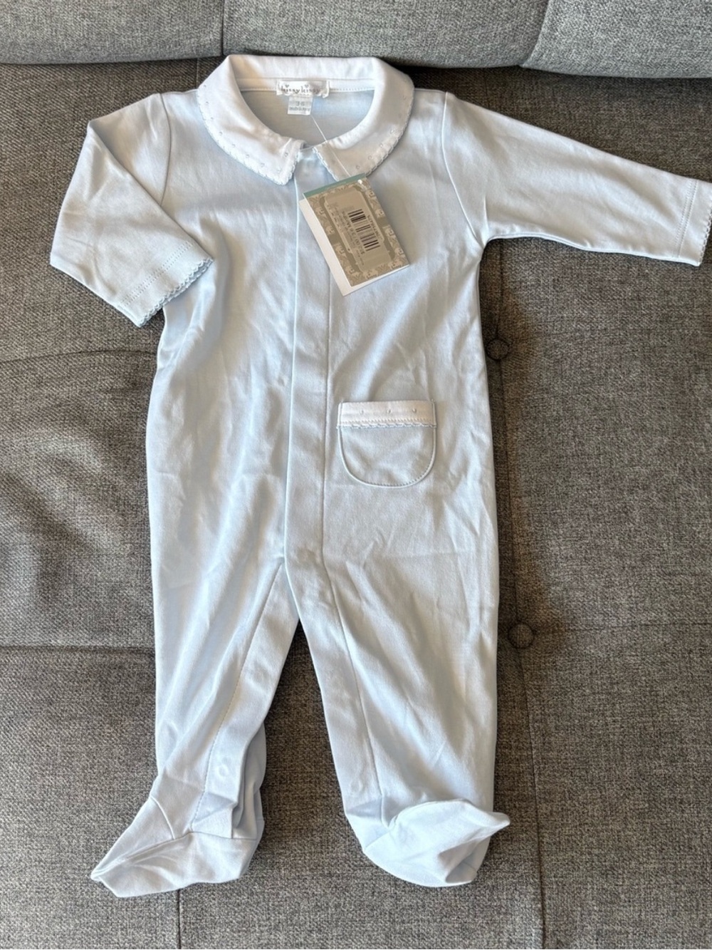 KISSY KISSY NWT Baby Boy Blue Pima Cotton Footie Collar 3-6M New Beginnings